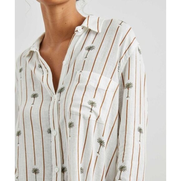 RAILS Charli Button Down Linen Shirt Stripe Palms Size Medium - Picture 2 of 8